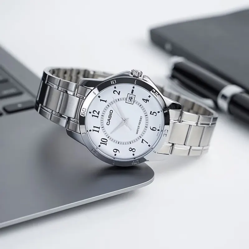 Casio Japan Quartz Enticer White Dial sILVER Ladies Watch- LTP-V004D-7B